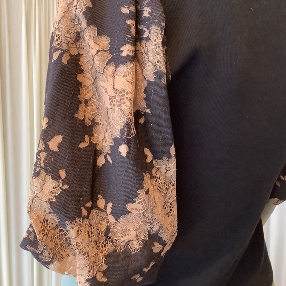 Anthropologie Dolan Lace Puff-Sleeve Top Black Ribbed Size S - Picture 5 of 10